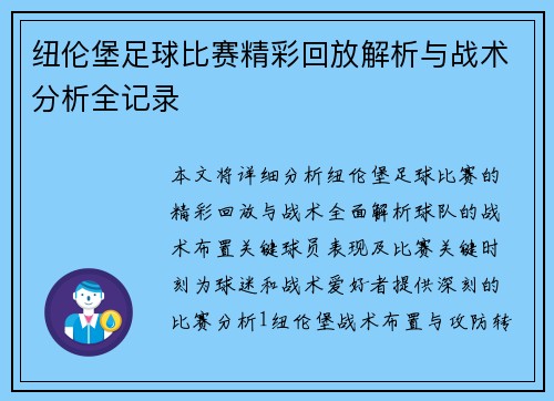 纽伦堡足球比赛精彩回放解析与战术分析全记录