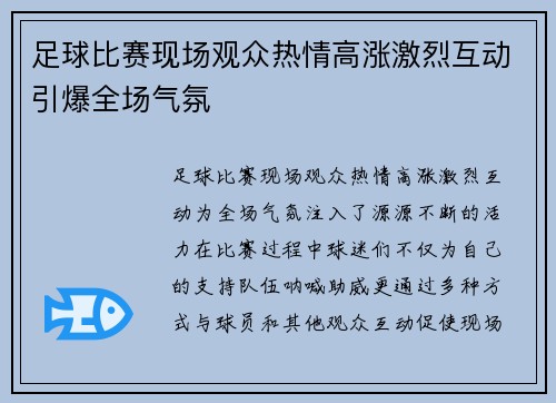 足球比赛现场观众热情高涨激烈互动引爆全场气氛