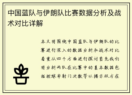 中国蓝队与伊朗队比赛数据分析及战术对比详解